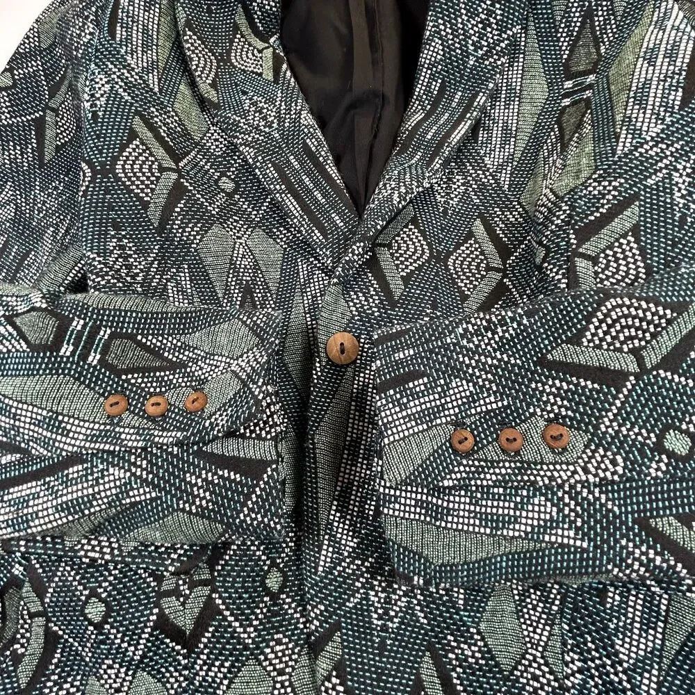 Acoté Anthropologie French Fabric Jacquard Blue Green Artsy Blazer Size 1 - XS-S